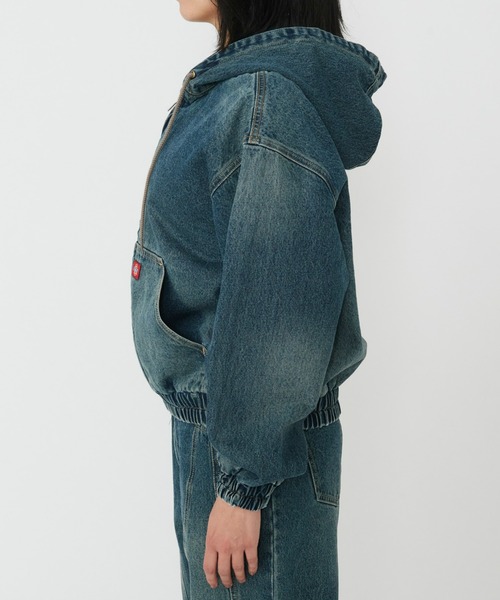 Dickies（ディッキーズ）の「Dickies/ディッキーズ レディース デニムアクティブジャケット/デニムパーカー（デニムジャケット・レディース・ダークインディゴブルー/ライトインディゴブルー・SMALL/MEDIUM）」の6枚目の写真
