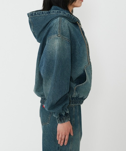 Dickies（ディッキーズ）の「Dickies/ディッキーズ レディース デニムアクティブジャケット/デニムパーカー（デニムジャケット・レディース・ダークインディゴブルー/ライトインディゴブルー・SMALL/MEDIUM）」の8枚目の写真