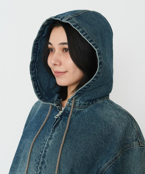 Dickies（ディッキーズ）の「Dickies/ディッキーズ レディース デニムアクティブジャケット/デニムパーカー（デニムジャケット・レディース・ダークインディゴブルー/ライトインディゴブルー・SMALL/MEDIUM）」の9枚目の写真