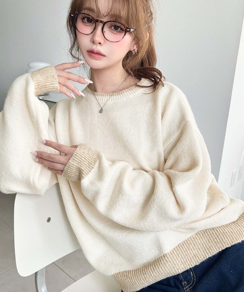 moment+(モーメントプラス)の「配色ミックスニットプルオーバー〈手洗い可能〉(ニット/セーター・レディース・ピンク/イエロー/ブラウン/アイボリー/ブルー・M/L)」の10枚目の写真