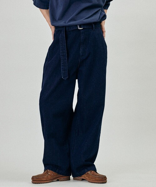 セール】BELTED WIDE DENIM / ベルテッド ワイドデニムパンツ（デニム