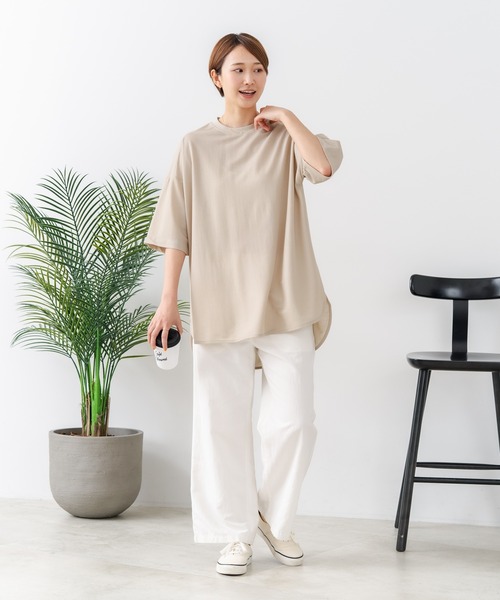 fort point(フォーポイント)の「【C-FORTPOINT/フォートポイント】【接触冷感 ひんやり涼しい】冷感鹿の子素材 ラウンドヘムTシャツ 乾きやすい お尻が隠れる 体型カバー(Tシャツ/カットソー・レディース・チャコールグレー/ブラック/ベージュ・FREE)」の18枚目の写真