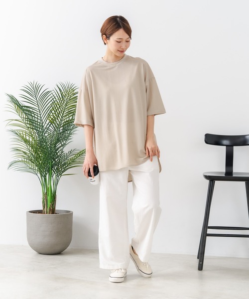 fort point(フォーポイント)の「【C-FORTPOINT/フォートポイント】【接触冷感 ひんやり涼しい】冷感鹿の子素材 ラウンドヘムTシャツ 乾きやすい お尻が隠れる 体型カバー(Tシャツ/カットソー・レディース・チャコールグレー/ブラック/ベージュ・FREE)」の19枚目の写真