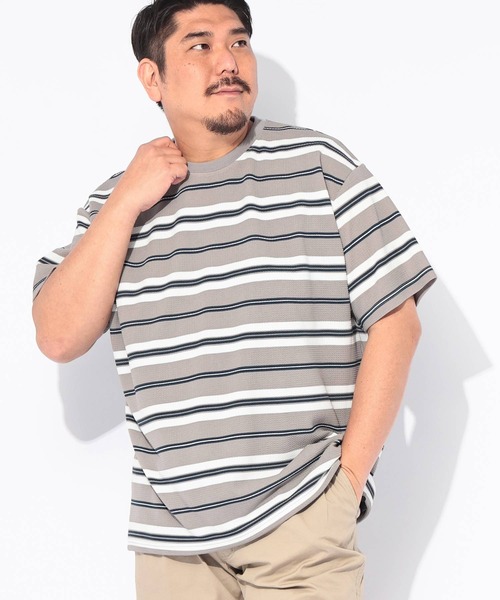 B&T CLUB(ビーティークラブ)の「Tシャツ 半袖 メンズ 大きいサイズ DRY ワッフル ボーダー ストレッチ ドローコード B&T CLUB (ビーアンドティークラブ)(Tシャツ/カットソー・メンズ・ホワイト/グレー/ブラック・X3(6L~7L)/X2(4L~5L)/X1(3L~4L))」の3枚目の写真
