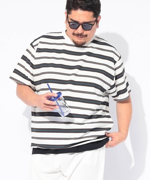 B&T CLUB(ビーティークラブ)の「Tシャツ 半袖 メンズ 大きいサイズ DRY ワッフル ボーダー ストレッチ ドローコード B&T CLUB (ビーアンドティークラブ)(Tシャツ/カットソー・メンズ・ホワイト/グレー/ブラック・X3(6L~7L)/X2(4L~5L)/X1(3L~4L))」の1枚目の写真