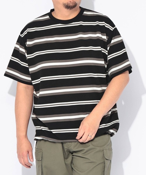 B&T CLUB(ビーティークラブ)の「Tシャツ 半袖 メンズ 大きいサイズ DRY ワッフル ボーダー ストレッチ ドローコード B&T CLUB (ビーアンドティークラブ)(Tシャツ/カットソー・メンズ・ホワイト/グレー/ブラック・X3(6L~7L)/X2(4L~5L)/X1(3L~4L))」の2枚目の写真