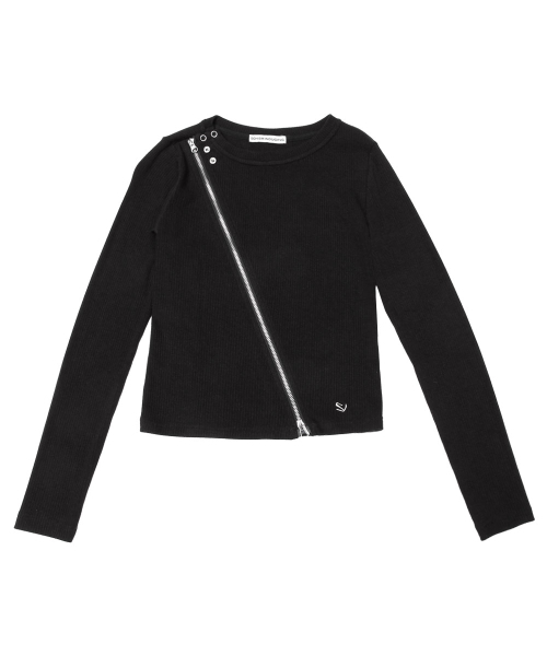 SCHISM INDUCING(スキズムインデューシング)の「DIAGONAL ZIP UP TOP BLACK(Tシャツ/カットソー・レディース・その他・FREE)」の2枚目の写真