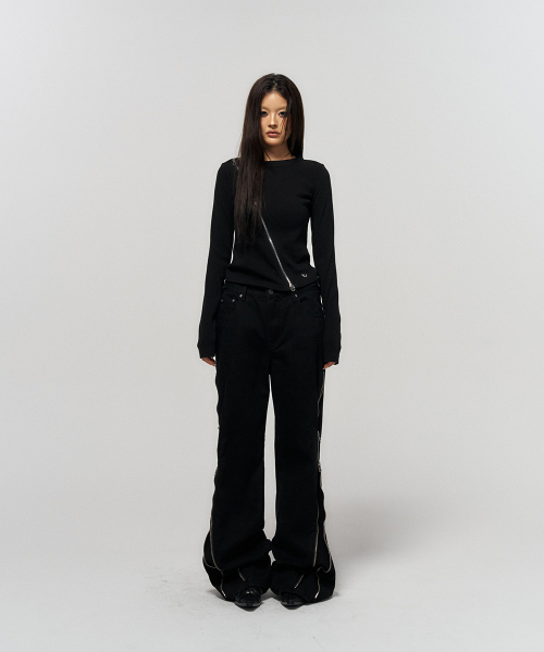 SCHISM INDUCING(スキズムインデューシング)の「DIAGONAL ZIP UP TOP BLACK(Tシャツ/カットソー・レディース・その他・FREE)」の8枚目の写真