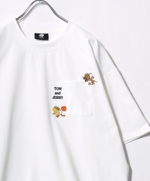 2026SS Tom and Jerry/トムとジェリー オーバーサイズ ワンポイント刺繍 バックプリント ポケット付半袖Tシャツ レディース メンズ