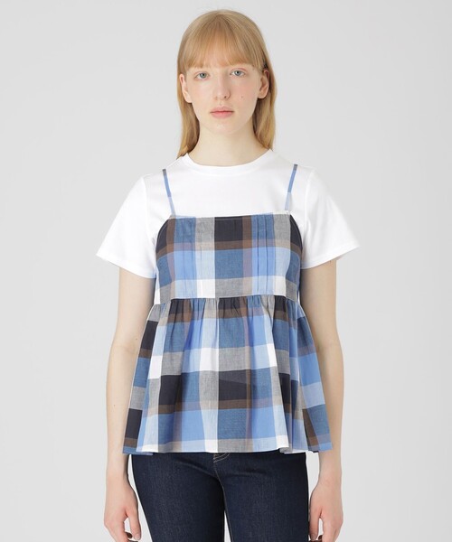 BLUE LABEL CRESTBRIDGE(ブルーレーベルクレストブリッジ)の「【一部店舗限定】クレストブリッジチェックキャミコンビ(Tシャツ/カットソー・レディース・ライトブルー・40/38)」の1枚目の写真