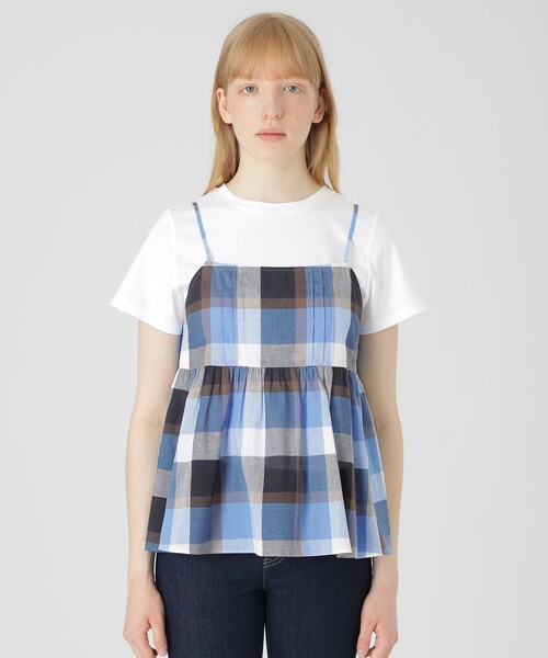 BLUE LABEL CRESTBRIDGE(ブルーレーベルクレストブリッジ)の「【一部店舗限定】クレストブリッジチェックキャミコンビ(Tシャツ/カットソー・レディース・ライトブルー・40/38)」の3枚目の写真
