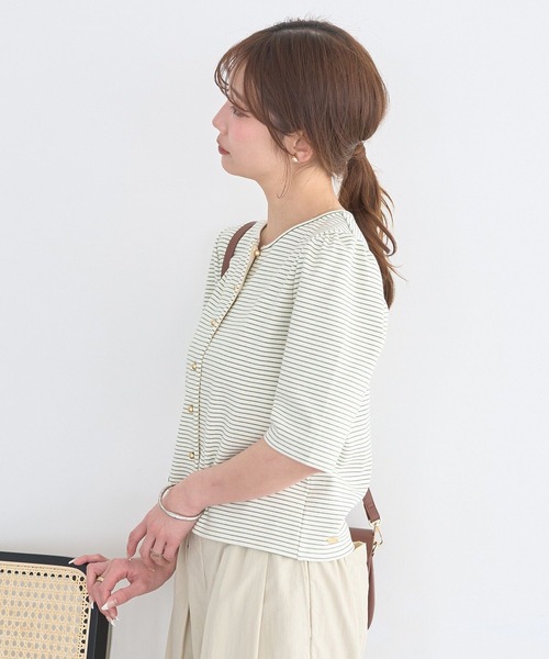 earth music&ecology(アースミュージックアンドエコロジー)の「ゴールドボタンボーダーカーディガン(Tシャツ/カットソー・レディース・ブラック/アイボリー/ブラウン・FREE)」の12枚目の写真