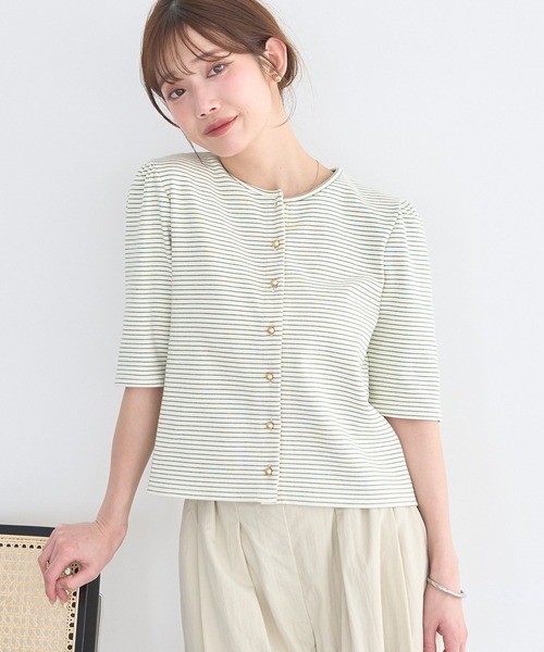 earth music&ecology(アースミュージックアンドエコロジー)の「ゴールドボタンボーダーカーディガン(Tシャツ/カットソー・レディース・ブラック/アイボリー/ブラウン・FREE)」の11枚目の写真