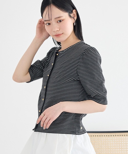 earth music&ecology(アースミュージックアンドエコロジー)の「ゴールドボタンボーダーカーディガン(Tシャツ/カットソー・レディース・ブラック/アイボリー/ブラウン・FREE)」の17枚目の写真