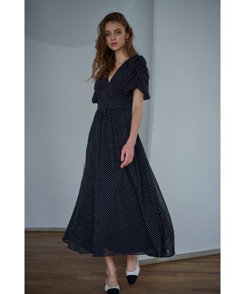 Estella.K(エステラケー)の「New Harper Polka-dot Dress【Essential Edit】 カシュクールドットドレス(ワンピース・レディース・ブラック系/アイボリー系/サックスブルー系・FREE)」の2枚目の写真
