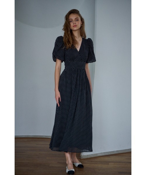 Estella.K(エステラケー)の「New Harper Polka-dot Dress【Essential Edit】 カシュクールドットドレス(ワンピース・レディース・ブラック系/アイボリー系/サックスブルー系・FREE)」の7枚目の写真