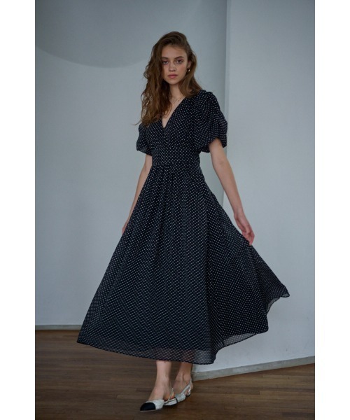 Estella.K(エステラケー)の「New Harper Polka-dot Dress【Essential Edit】 カシュクールドットドレス(ワンピース・レディース・ブラック系/アイボリー系/サックスブルー系・FREE)」の6枚目の写真