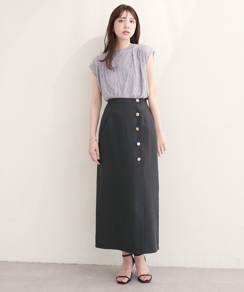 natural couture(ナチュラルクチュール)の「フロント金釦ナロースカート(スカート・レディース・アイボリー/チャコールグレー/ミント/イエロー・FREE)」の20枚目の写真