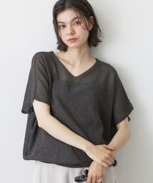 【洗える】透かし編みデザインニット半袖