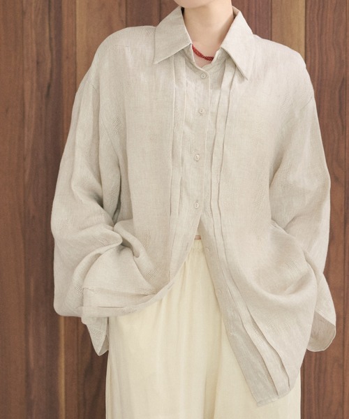 LAULEN(ローレン)の「front tuck line linen shirt /フロントタックラインリネンシャツ(シャツ/ブラウス・レディース・ベージュ/アイボリー・FREE)」の4枚目の写真