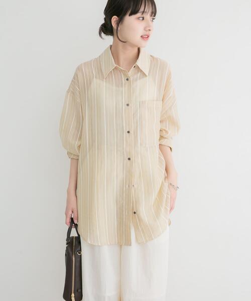 セール】シアープリントストライプシャツ（シャツ/ブラウス）｜ITEMS