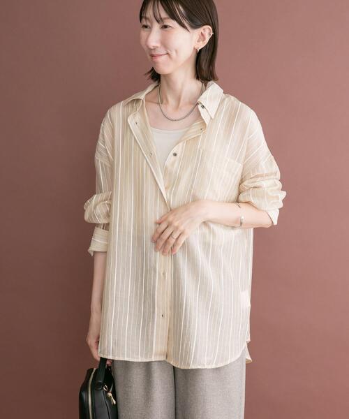 ITEMS URBANRESEARCH(アイテムズ アーバンリサーチ)の「シアープリントストライプシャツ(シャツ/ブラウス・レディース・ピンク/ブルー/ベージュ・FREE)」の4枚目の写真
