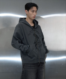VINTAGE PIGMENT PRINTING HOOD ZIP UP (CHARCOAL)