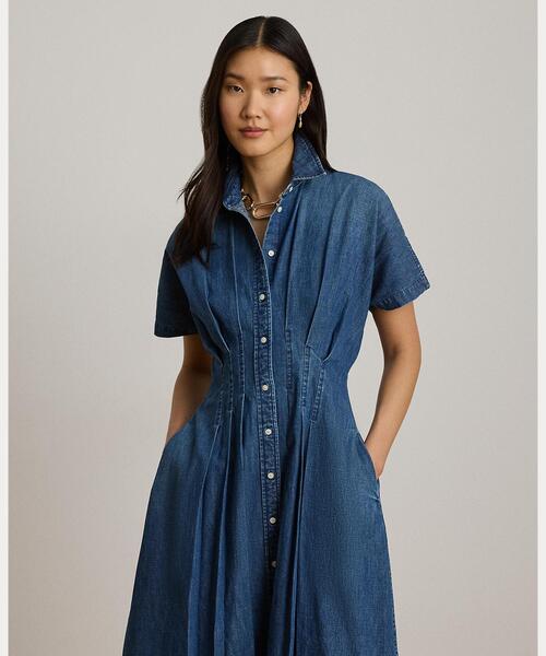 LAUREN RALPH LAUREN（ローレン ラルフ ローレン）の「プリーテッド デニム シャツドレス（シャツワンピース・レディース・ブルー・2/0/4/6/8/00）」の3枚目の写真