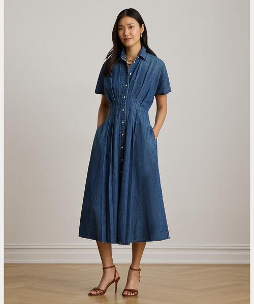 LAUREN RALPH LAUREN（ローレン ラルフ ローレン）の「プリーテッド デニム シャツドレス（シャツワンピース・レディース・ブルー・2/0/4/6/8/00）」の6枚目の写真