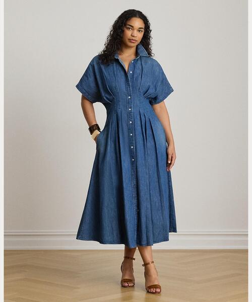 LAUREN RALPH LAUREN（ローレン ラルフ ローレン）の「プリーテッド デニム シャツドレス（シャツワンピース・レディース・ブルー・2/0/4/6/8/00）」の7枚目の写真