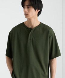 快適な着心地｜ハニカムサーマル ヘンリーネック オーバーサイズ半袖Tシャツ＜吸水速乾＞