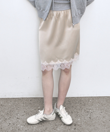 LACE MIDI SKIRT - BEIGE