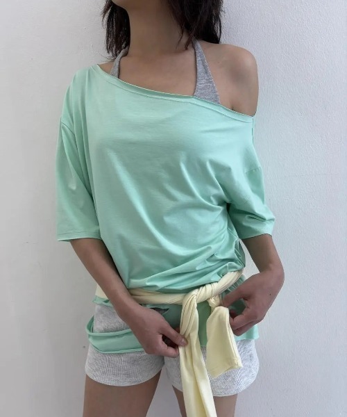 BLACKUP（ブラックアップ）の「[MADE] ティッツティーカットアウトオフショルダー半袖Tシャツ（Tシャツ/カットソー・レディース・ホワイト/ブラック/ミント・FREE）」の17枚目の写真