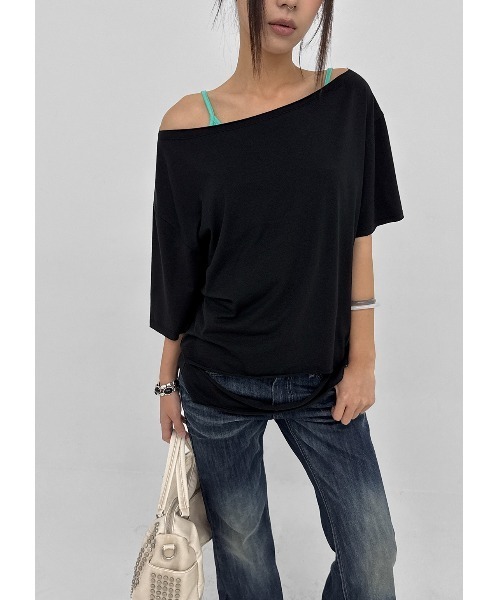BLACKUP（ブラックアップ）の「[MADE] ティッツティーカットアウトオフショルダー半袖Tシャツ（Tシャツ/カットソー・レディース・ホワイト/ブラック/ミント・FREE）」の5枚目の写真