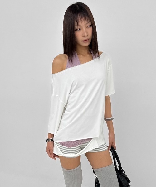 BLACKUP（ブラックアップ）の「[MADE] ティッツティーカットアウトオフショルダー半袖Tシャツ（Tシャツ/カットソー・レディース・ホワイト/ブラック/ミント・FREE）」の22枚目の写真