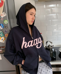 haag（ヘイグ）の「a mix hoodie zip-up (navy)（パーカー）」