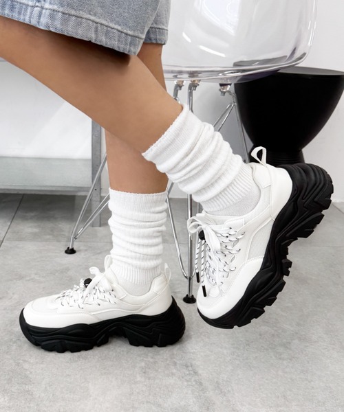 WEGO(ウィゴー)の「WEGO/コードMIXスニーカー(スニーカー・レディース・ブラック/ホワイト・MEDIUM/LARGE/SMALL)」の1枚目の写真