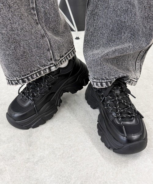 WEGO(ウィゴー)の「WEGO/コードMIXスニーカー(スニーカー・レディース・ブラック/ホワイト・MEDIUM/LARGE/SMALL)」の2枚目の写真