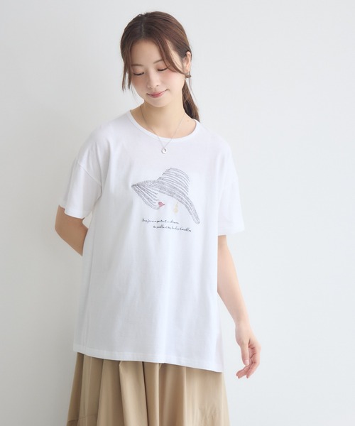 KATHARINE ROSS(キャサリンロス)の「日本製ナチュラルソフトLADY刺繍Tシャツ(Tシャツ/カットソー・レディース・オフホワイト/ブラック・FREE)」の2枚目の写真