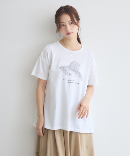 KATHARINE ROSS(キャサリンロス)の「日本製ナチュラルソフトLADY刺繍Tシャツ(Tシャツ/カットソー・レディース・オフホワイト/ブラック・FREE)」の14枚目の写真