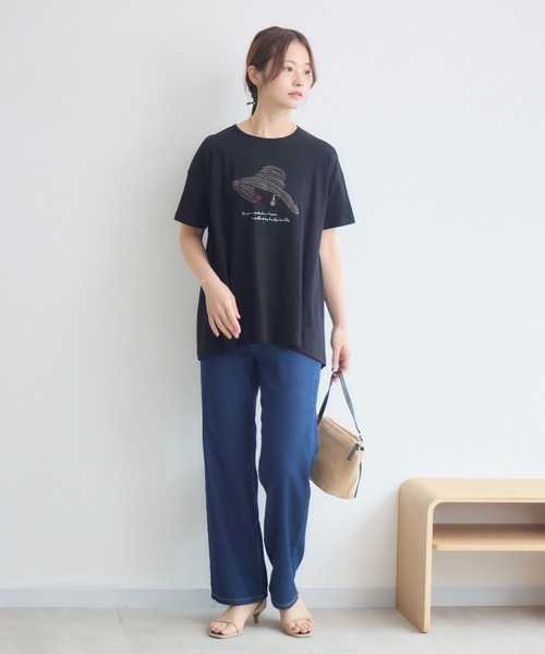 KATHARINE ROSS(キャサリンロス)の「日本製ナチュラルソフトLADY刺繍Tシャツ(Tシャツ/カットソー・レディース・オフホワイト/ブラック・FREE)」の7枚目の写真
