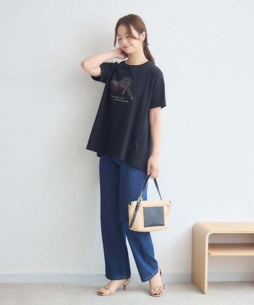 KATHARINE ROSS(キャサリンロス)の「日本製ナチュラルソフトLADY刺繍Tシャツ(Tシャツ/カットソー・レディース・オフホワイト/ブラック・FREE)」の8枚目の写真