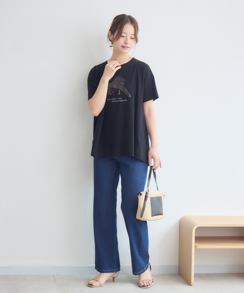 KATHARINE ROSS(キャサリンロス)の「日本製ナチュラルソフトLADY刺繍Tシャツ(Tシャツ/カットソー・レディース・オフホワイト/ブラック・FREE)」の9枚目の写真