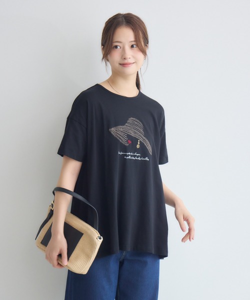 KATHARINE ROSS(キャサリンロス)の「日本製ナチュラルソフトLADY刺繍Tシャツ(Tシャツ/カットソー・レディース・オフホワイト/ブラック・FREE)」の4枚目の写真