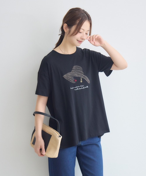 KATHARINE ROSS(キャサリンロス)の「日本製ナチュラルソフトLADY刺繍Tシャツ(Tシャツ/カットソー・レディース・オフホワイト/ブラック・FREE)」の5枚目の写真