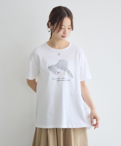 KATHARINE ROSS(キャサリンロス)の「日本製ナチュラルソフトLADY刺繍Tシャツ(Tシャツ/カットソー・レディース・オフホワイト/ブラック・FREE)」の13枚目の写真