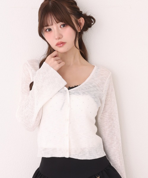 one after another NICE CLAUP(ワンアフターアナザーナイスクラップ)の「接触冷感/キラキラシアカーディガン(カーディガン/ボレロ・レディース・ブラウン/オフホワイト/ピンク/ブラック・FREE)」の2枚目の写真