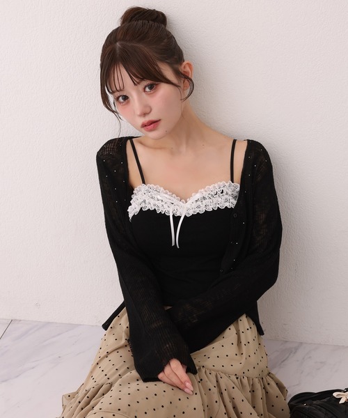 one after another NICE CLAUP(ワンアフターアナザーナイスクラップ)の「接触冷感/キラキラシアカーディガン(カーディガン/ボレロ・レディース・ブラウン/オフホワイト/ピンク/ブラック・FREE)」の12枚目の写真