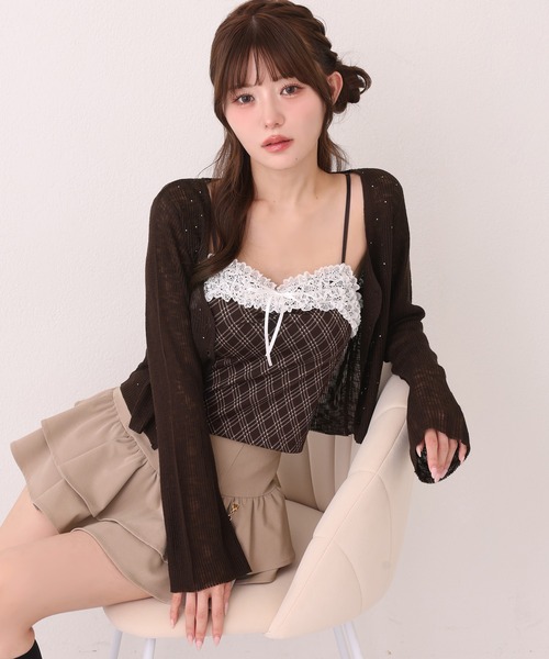 one after another NICE CLAUP(ワンアフターアナザーナイスクラップ)の「接触冷感/キラキラシアカーディガン(カーディガン/ボレロ・レディース・ブラウン/オフホワイト/ピンク/ブラック・FREE)」の6枚目の写真