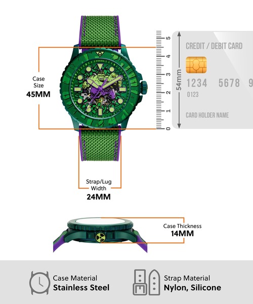 FOSSIL(フォッシル)の「フォッシル | マーベル Marvel x Fossil Limited-Edition Incredible Hulk インクレディブル・ハルク 限定版 腕時計 メンズ 自動巻き シリコン LE1246SET(アナログ腕時計・メンズ・グリーン・FREE)」の6枚目の写真